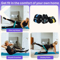 Woman exercising with zenKeyz's resistance bands in a home setting, featuring text promoting home workouts.