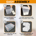 Step-by-step assembly instructions for Boxy Concepts' clear storage box for hats, with labeled steps.