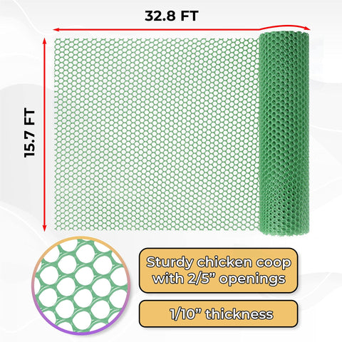 Green Plastic Chicken Wire Fence Roll with Scissors & Gloves