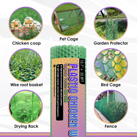 Green Plastic Chicken Wire Fence Roll with Scissors & Gloves