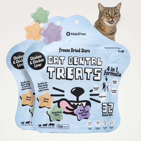 MalsiPree Cat Dental Stars: Freeze-Dried Treats for Bad Breath (2-Pack)