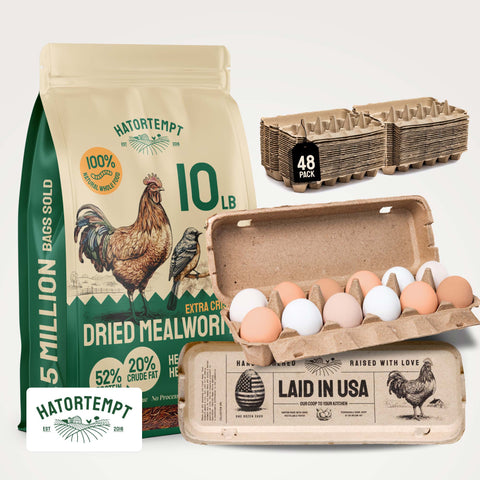 Hatortempt Organic Dried Mealworms 10lb + Egg Cartons 48-Pack Bird Bundle