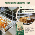 Clear acrylic bird feeder with mealworms.