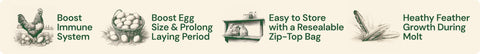 Hatortempt mealworms features with icons and text on a white background