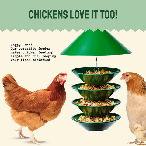 Chicken feeder with multiple bowls.