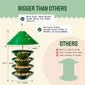 Multi-tiered green bird feeder.