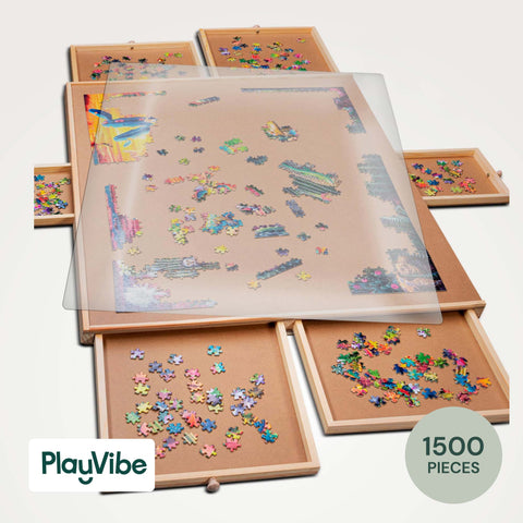 PlayVibe Wooden Jigsaw Puzzle Board with Drawers & Cover