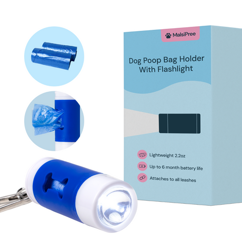 MalsiPree Dog Poop Bag Holder with Flashlight: For Worry-Free Night Walks Malsipree